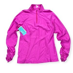 NEW Tzu Tzu Sara Top Women's Large Pink Panther Quarter Zip Long Sleeve Pullover